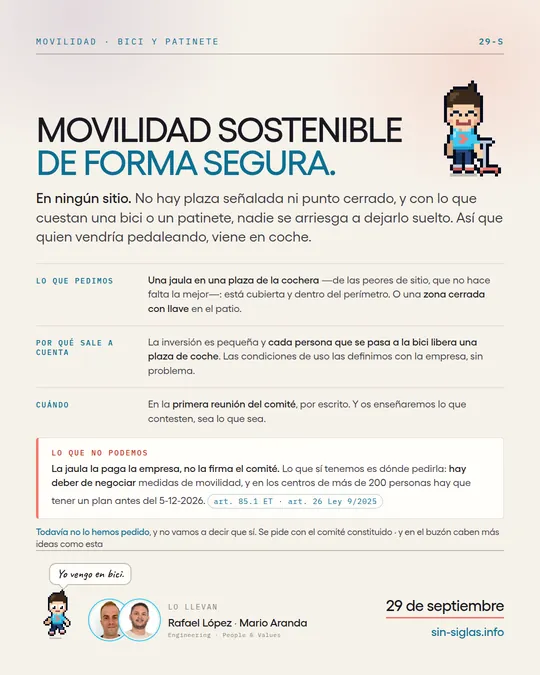 Cartel «Movilidad sostenible de forma segura»: el aparcamiento cerrado para bicis y patinetes.