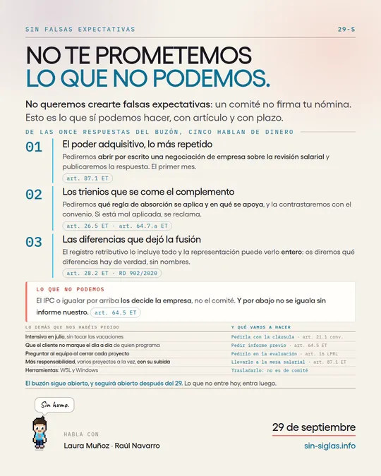 Cartel «No te prometemos lo que no podemos»: lo que un comité sí puede hacer con el dinero.